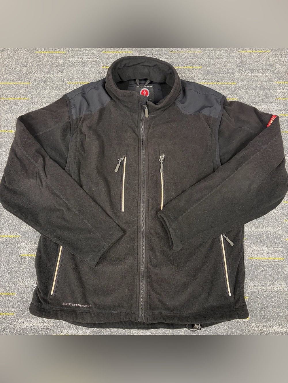 SCOTTeVEST Fleece TEC Convertible Jacket Vest Black Multi-Pocket Travel Med FLAW